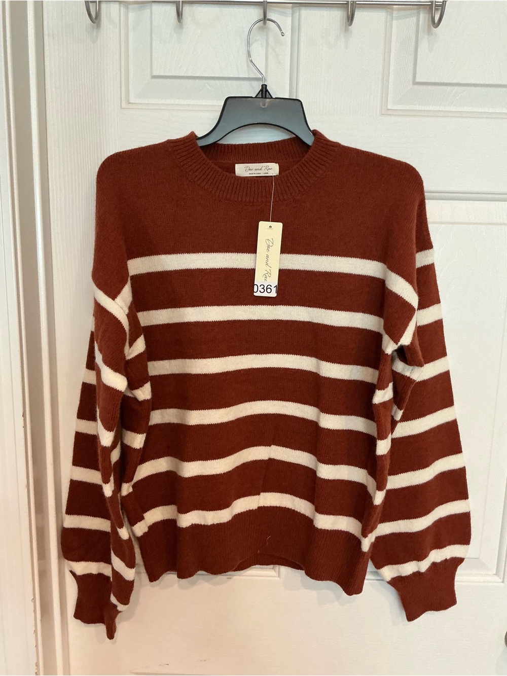 Striped Crewneck Sweater in Rust and Cream